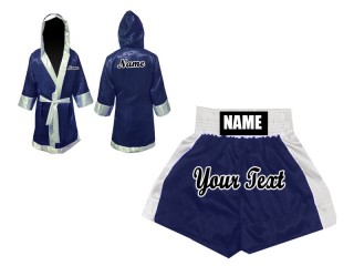 Boxing set - Custom Boxing Robe with hood and Shorts : Navy